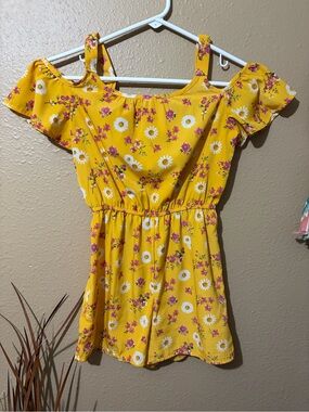 Girls Yellow Floral Off-Shoulder Romper